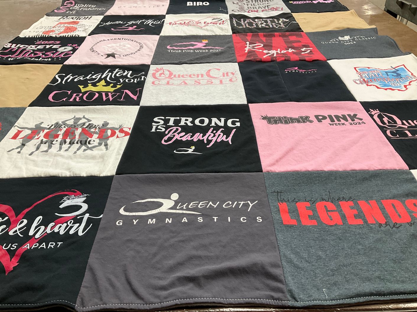 T-shirt quilt with gymnastics, events themes by Paola from OH