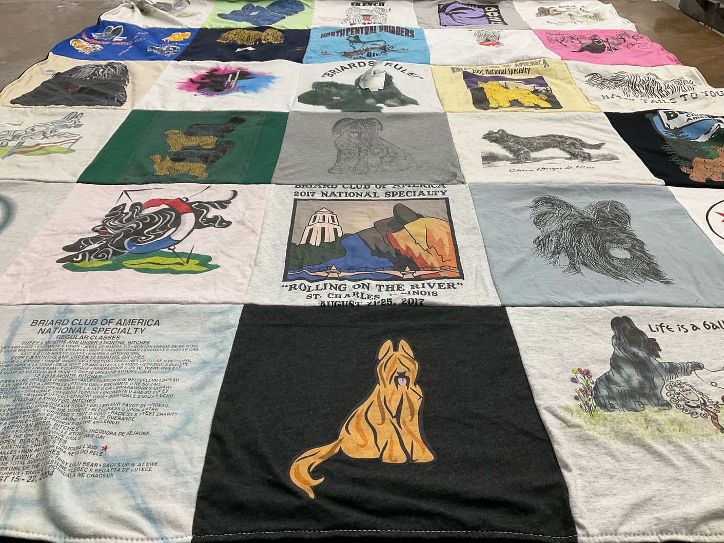 T-shirt quilt with dog breeding, dog shows themes by Peggi from IL