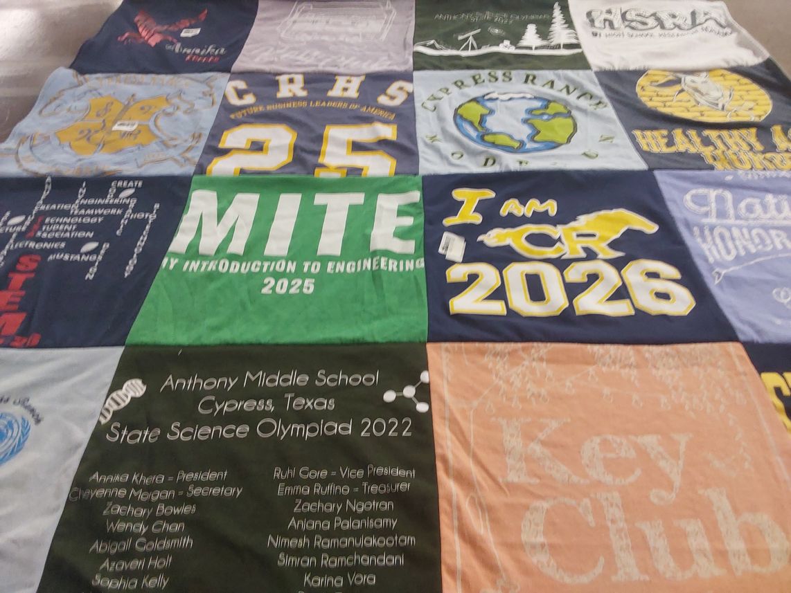 T-shirt quilt from anthony middle school, cypress ranch high school by Shweta from TX