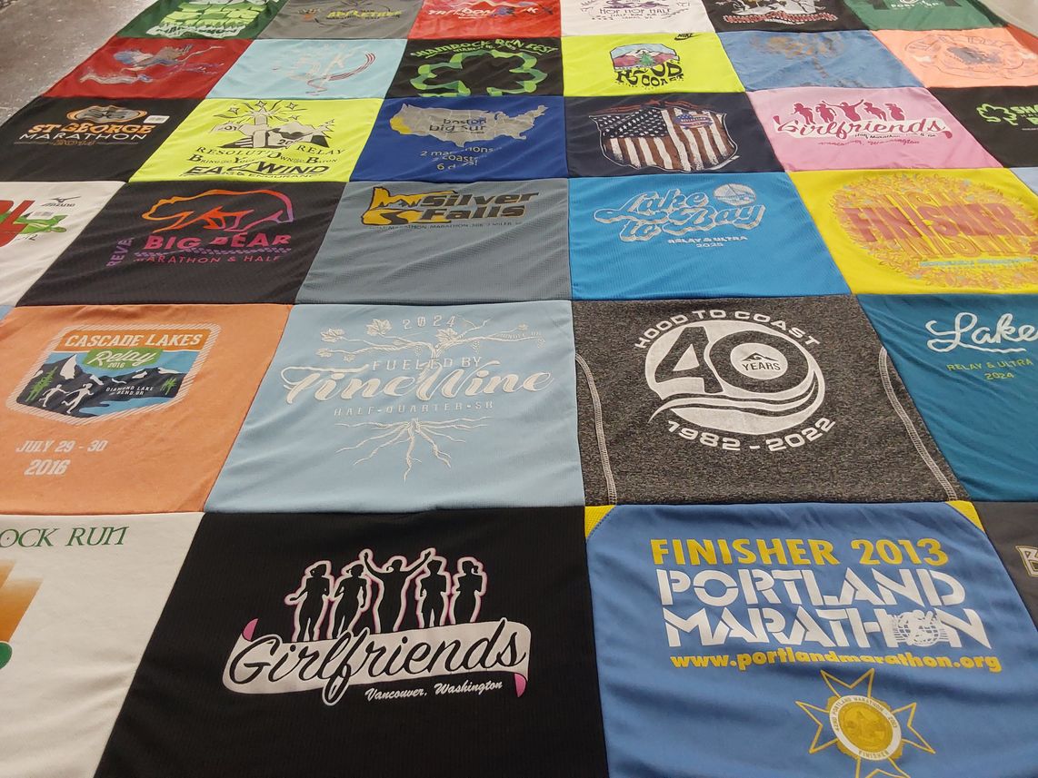 T-shirt quilt with running, marathons themes by Ami from OR