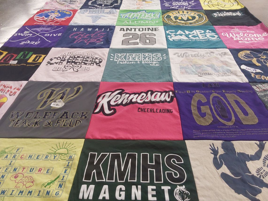 T-shirt quilt featuring wolfpack track and field, mustangs cheer by Lolita from GA