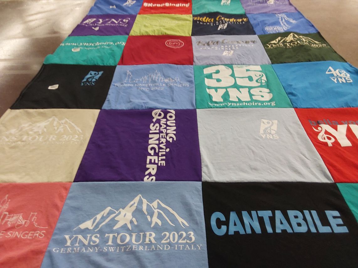 T-shirt quilt with music, choir themes by Mikhaela from IL
