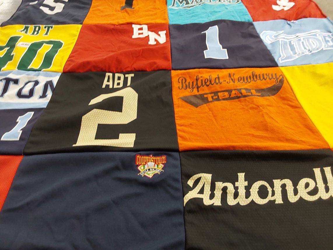 T-shirt quilt with t-ball themes by Emily from MA