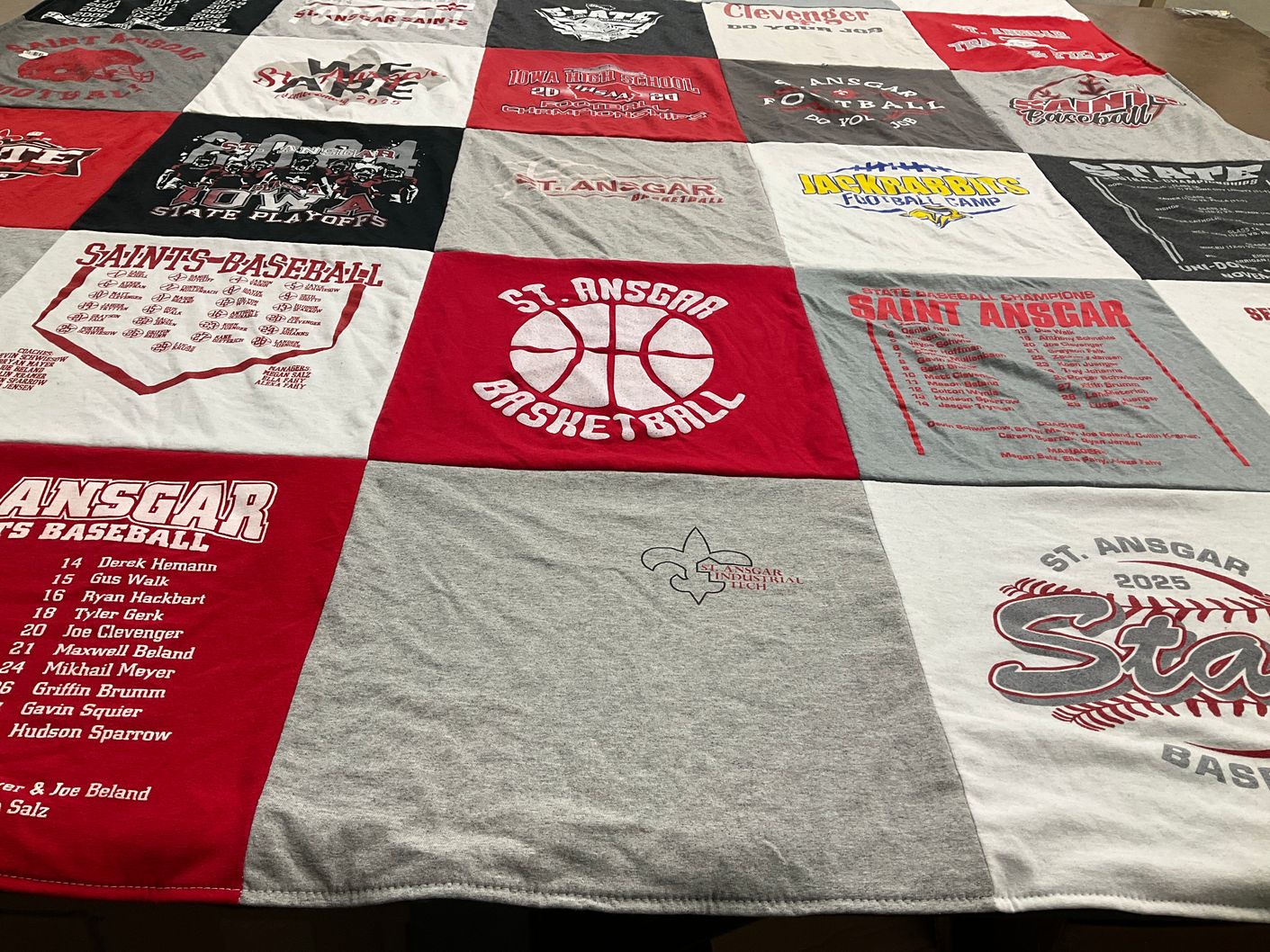 T-shirt quilt featuring st. ansgar baseball, st. ansgar basketball by Gretchen from IA