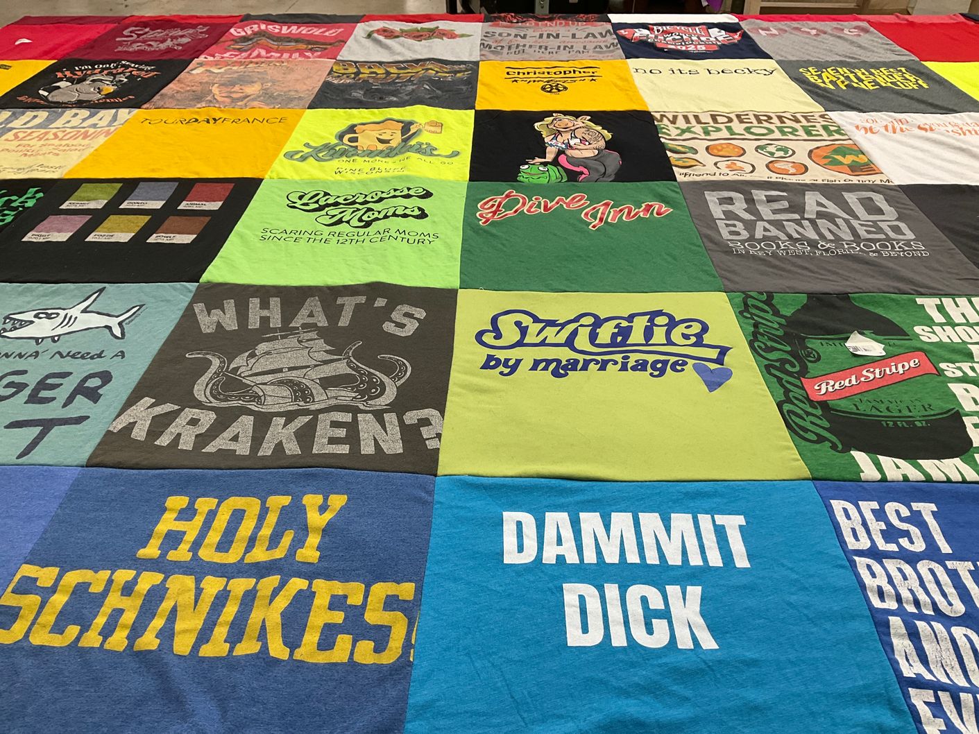 T-shirt quilt with humor, literature themes by Jessi from SD