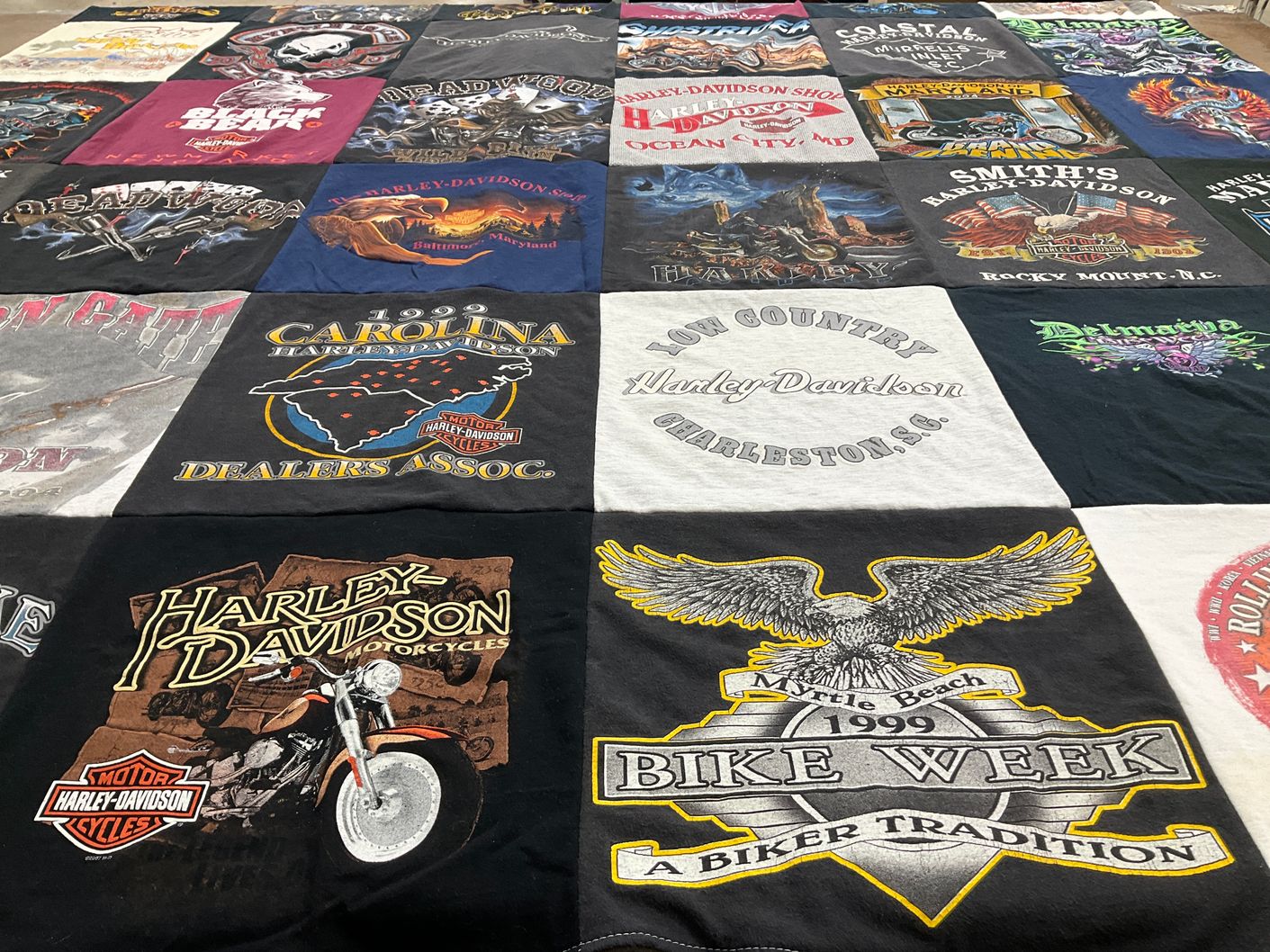 T-shirt quilt with motorcycling, biking themes by Rick from MD