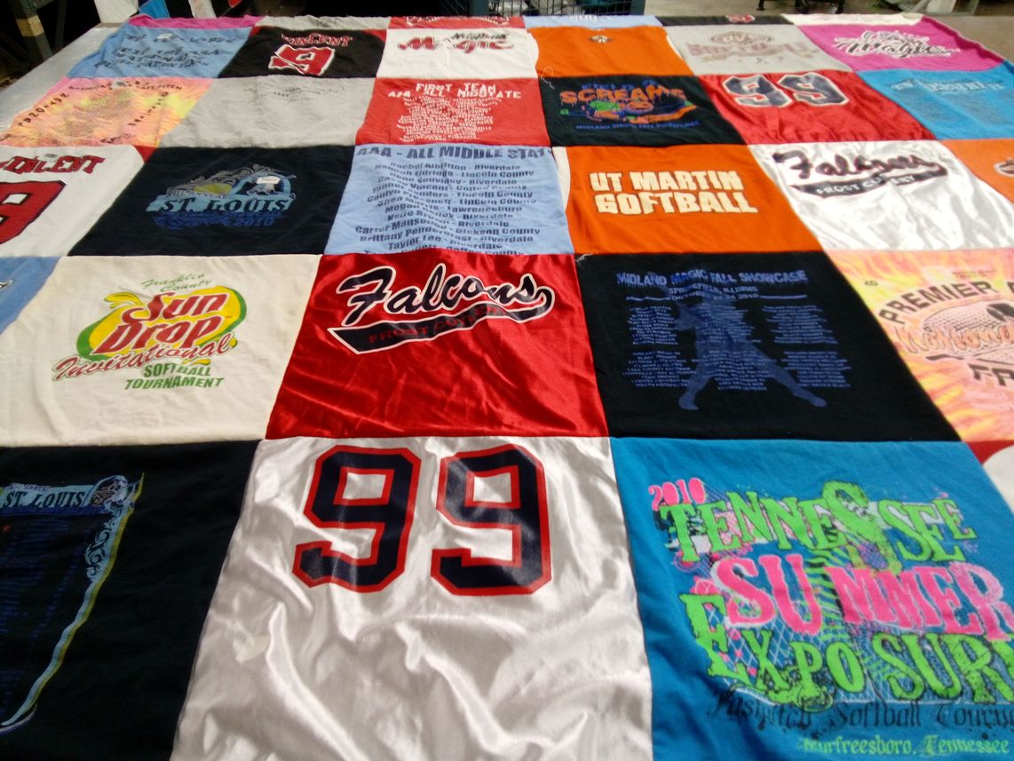 T-shirt quilt featuring falcons by Billie from TN