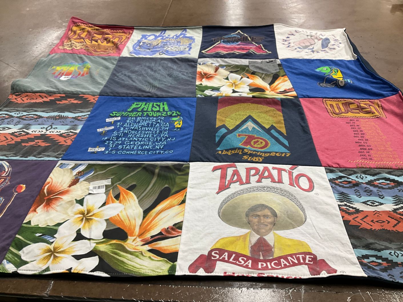 T-shirt quilt with music, concerts themes by Catherine from CT