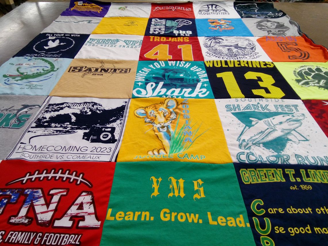T-shirt quilt featuring southside sharks by Ashley from LA