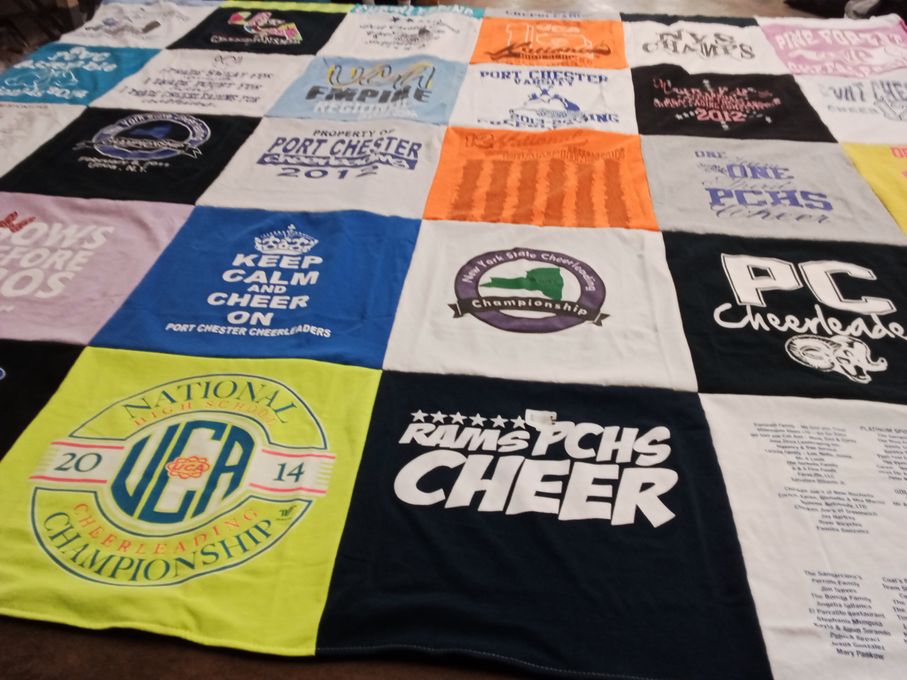 T-shirt quilt featuring port chester high school cheerleading by Sabrina from NY