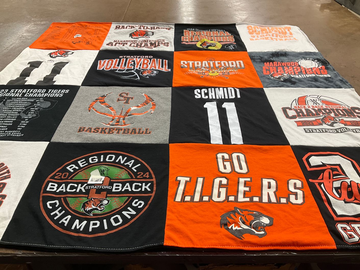 T-shirt quilt featuring stratford tigers basketball, stratford tigers volleyball by Melissa from WI