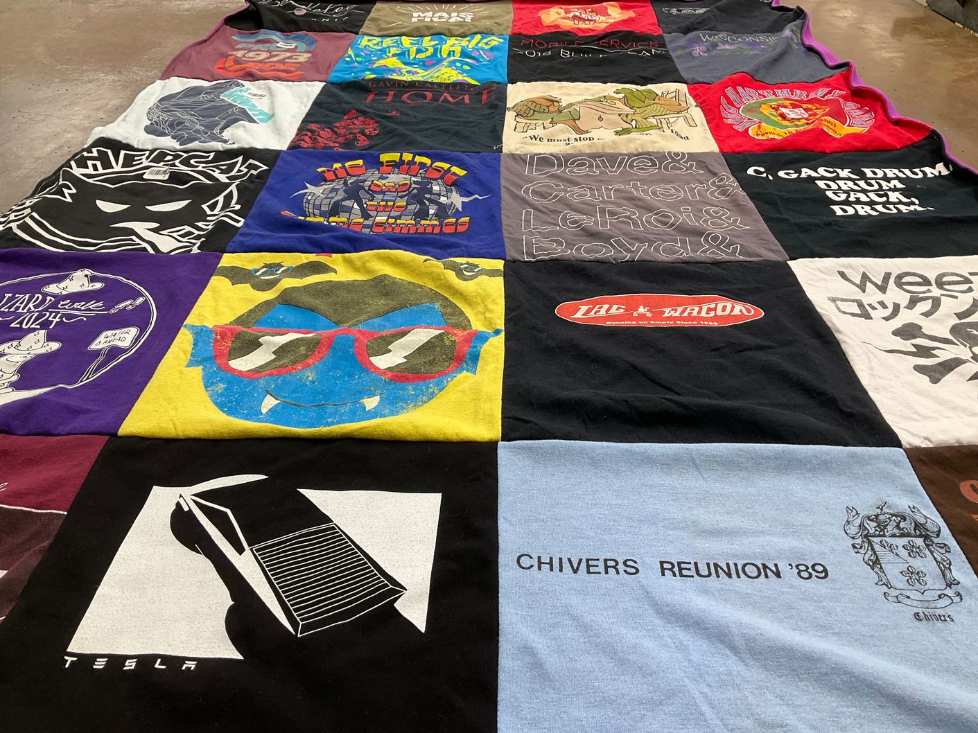 T-shirt quilt with music, art themes by Elizabeth from CA