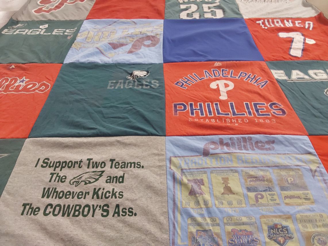 T-shirt quilt featuring philadelphia phillies, philadelphia eagles by Beverly from PA