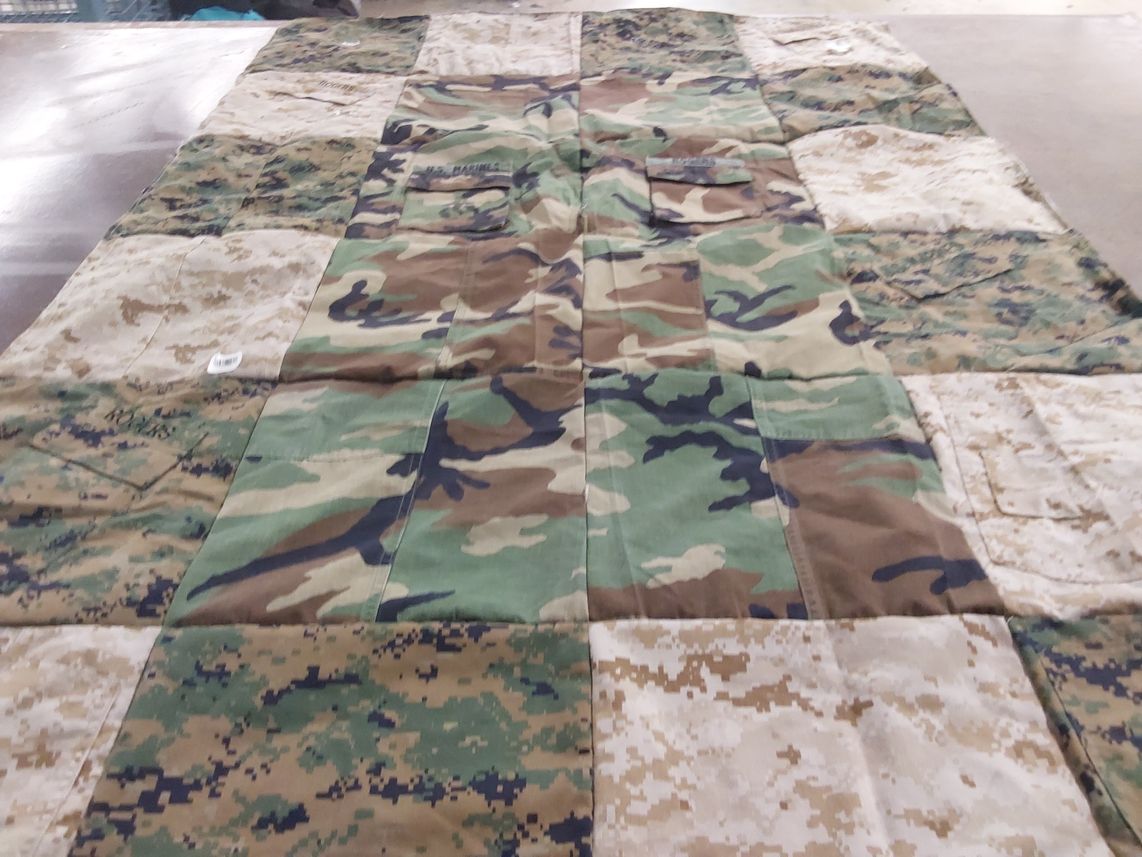 T-shirt quilt with military, hiking themes by David from FL