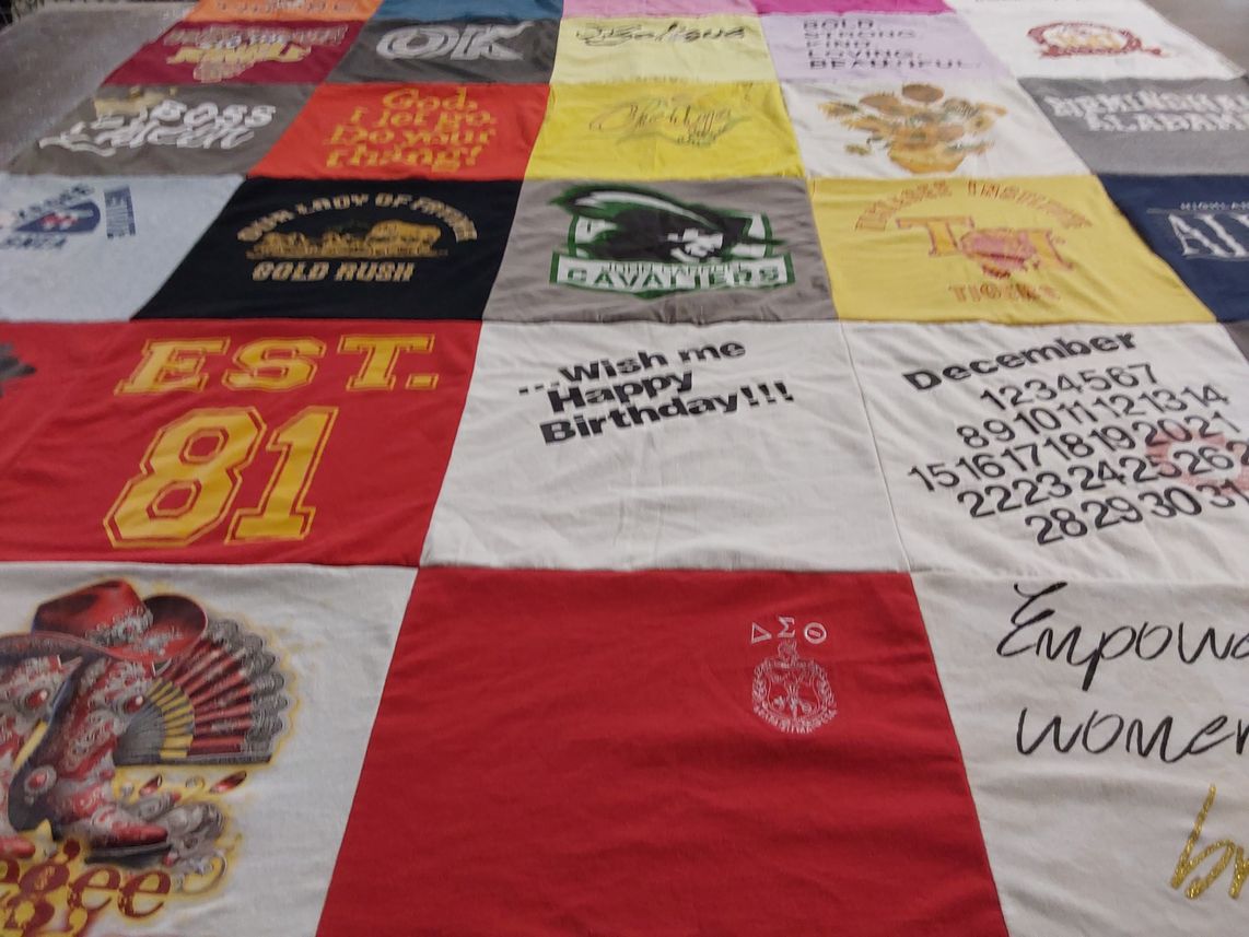 T-shirt quilt with celebration, sorority themes by Cherrye from AL