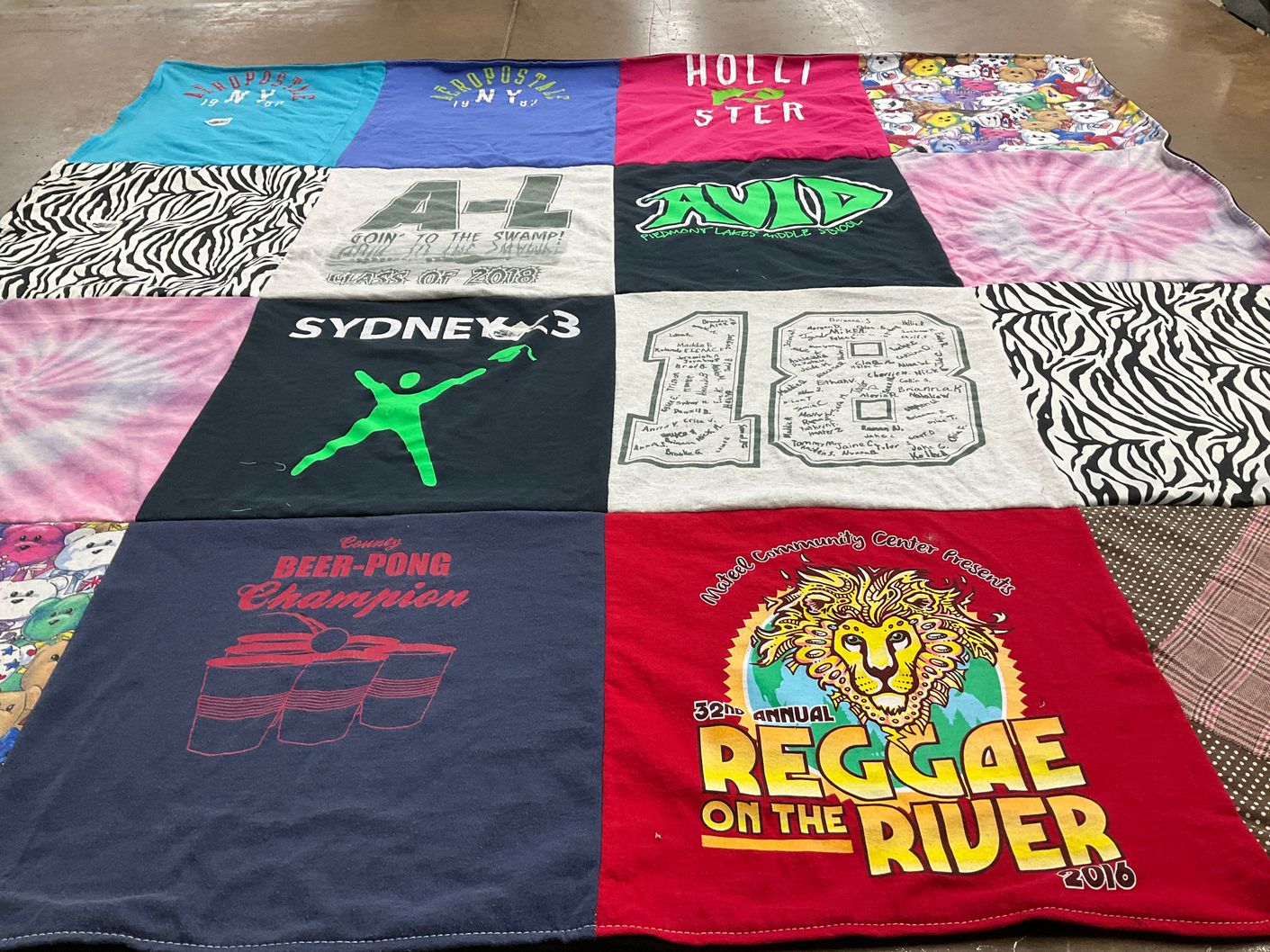 T-shirt quilt with beer pong, community events themes by Sydney from CA