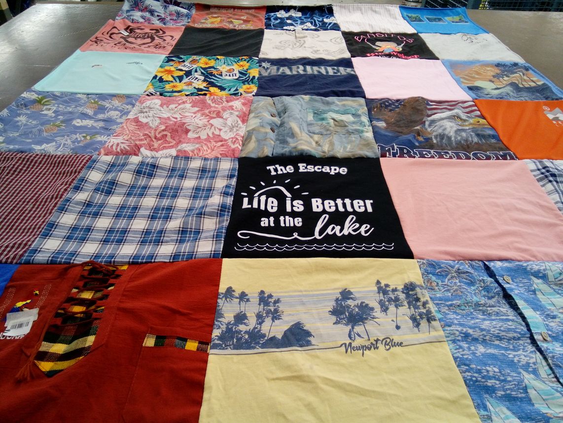 T-shirt quilt with lake life, beach themes by Isabella from PA