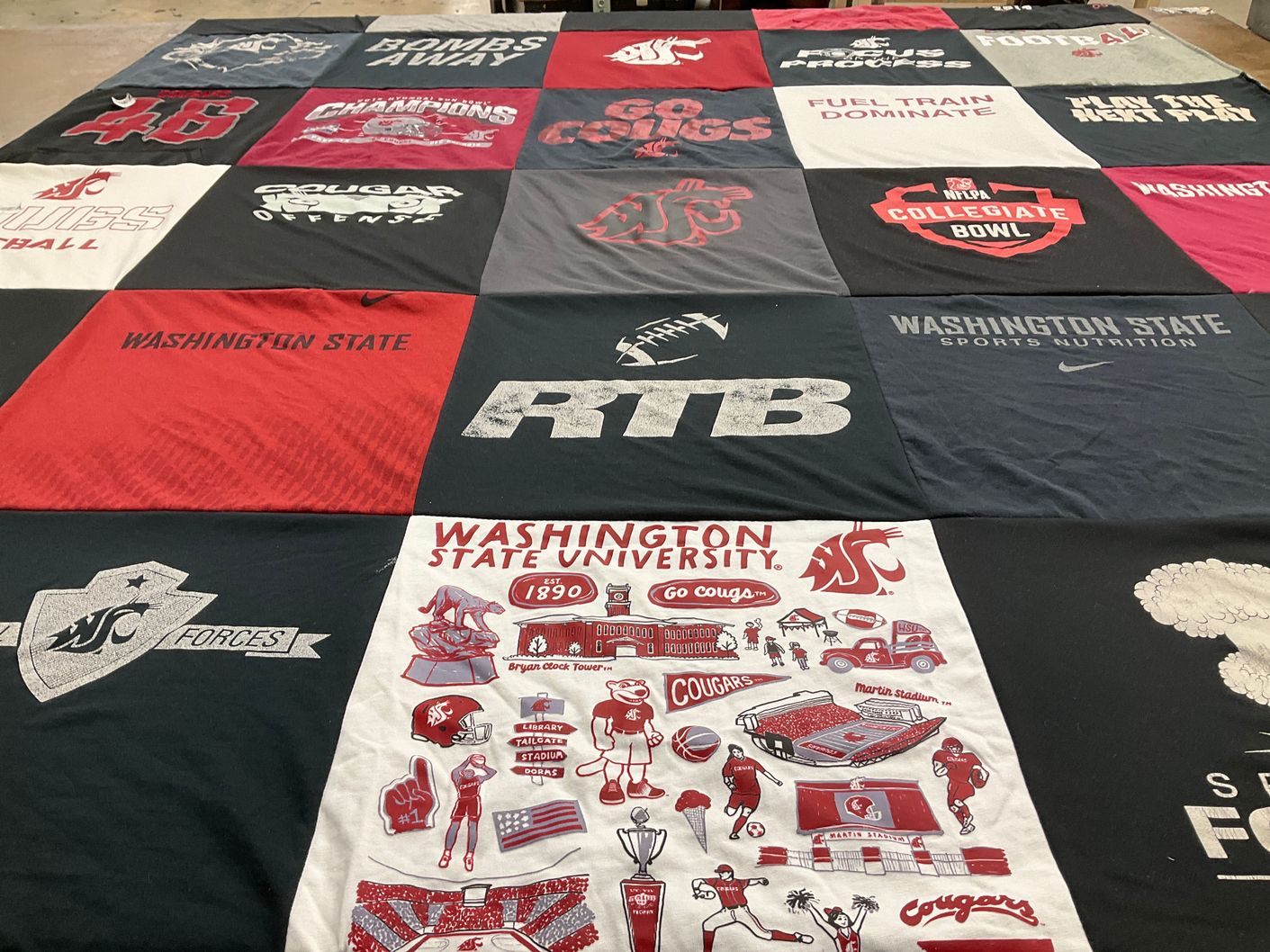 T-shirt quilt featuring washington state university cougars by Hannah from WA