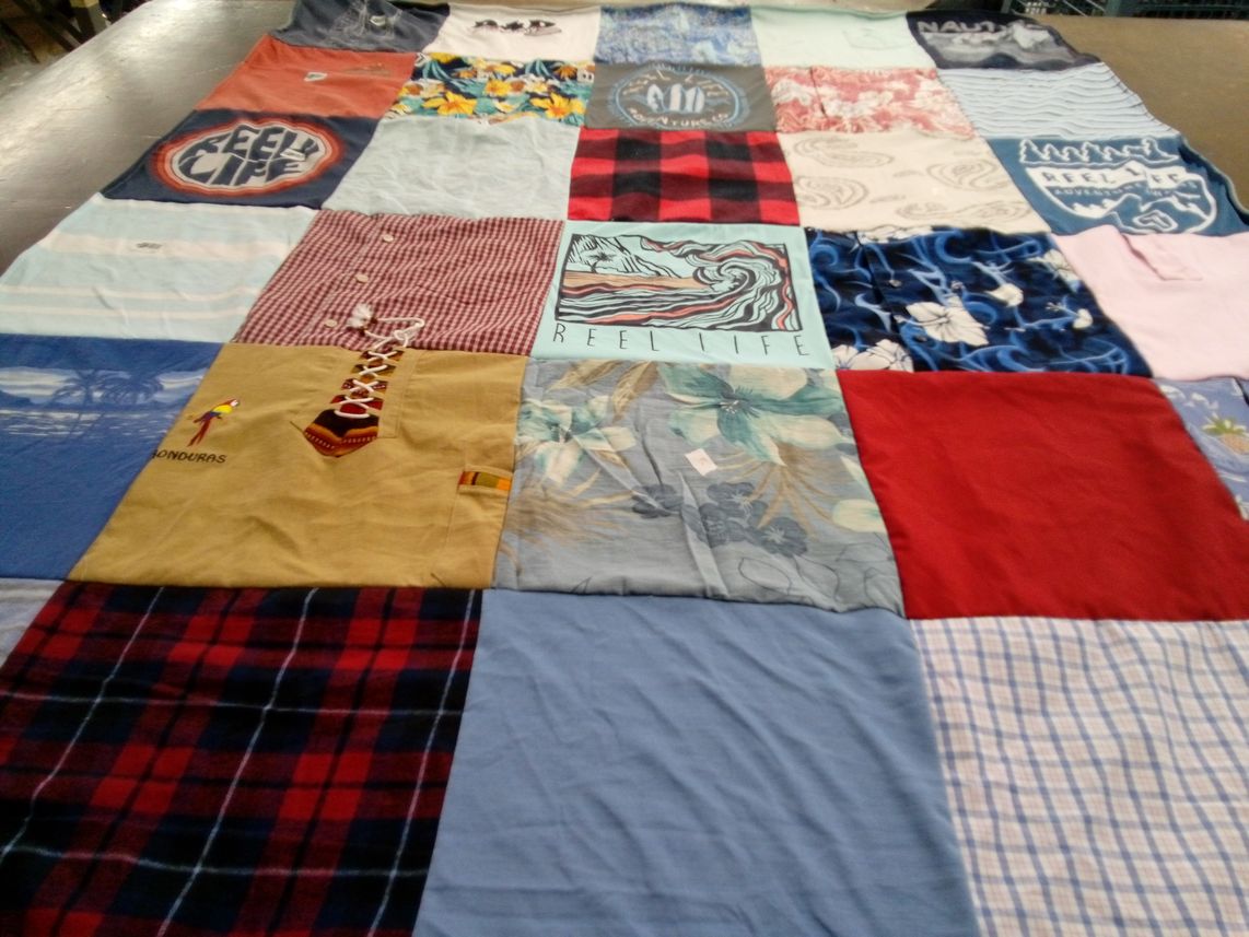 T-shirt quilt with surfing, traveling themes by Isabella from PA