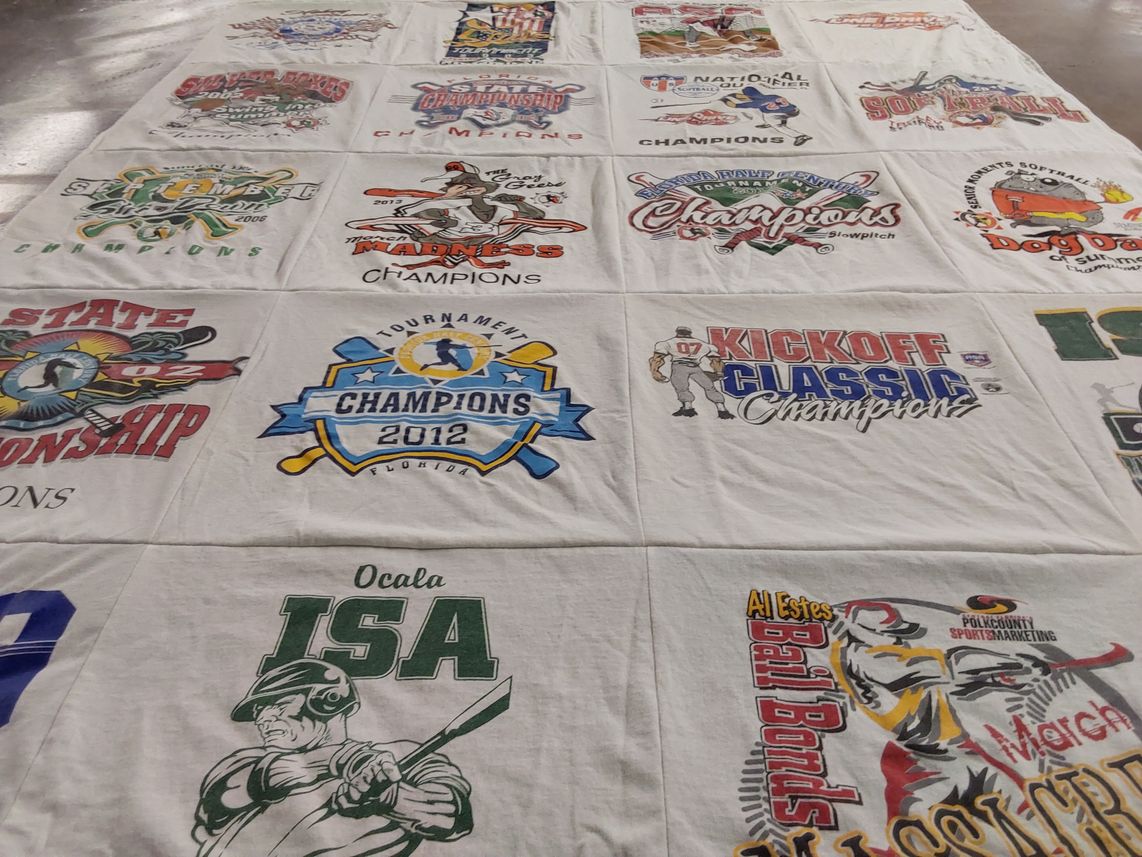 T-shirt quilt with sports, championships themes by Norma from FL
