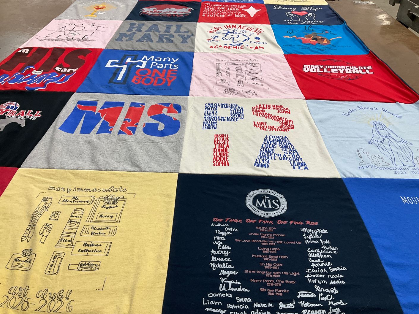 T-shirt quilt from mary immaculate school by Aimee from TX