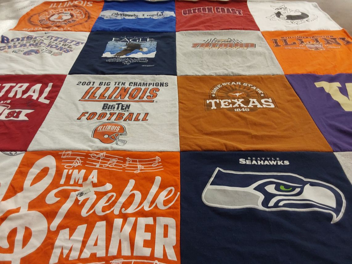T-shirt quilt featuring university of texas, seattle seahawks by Carrie from ID