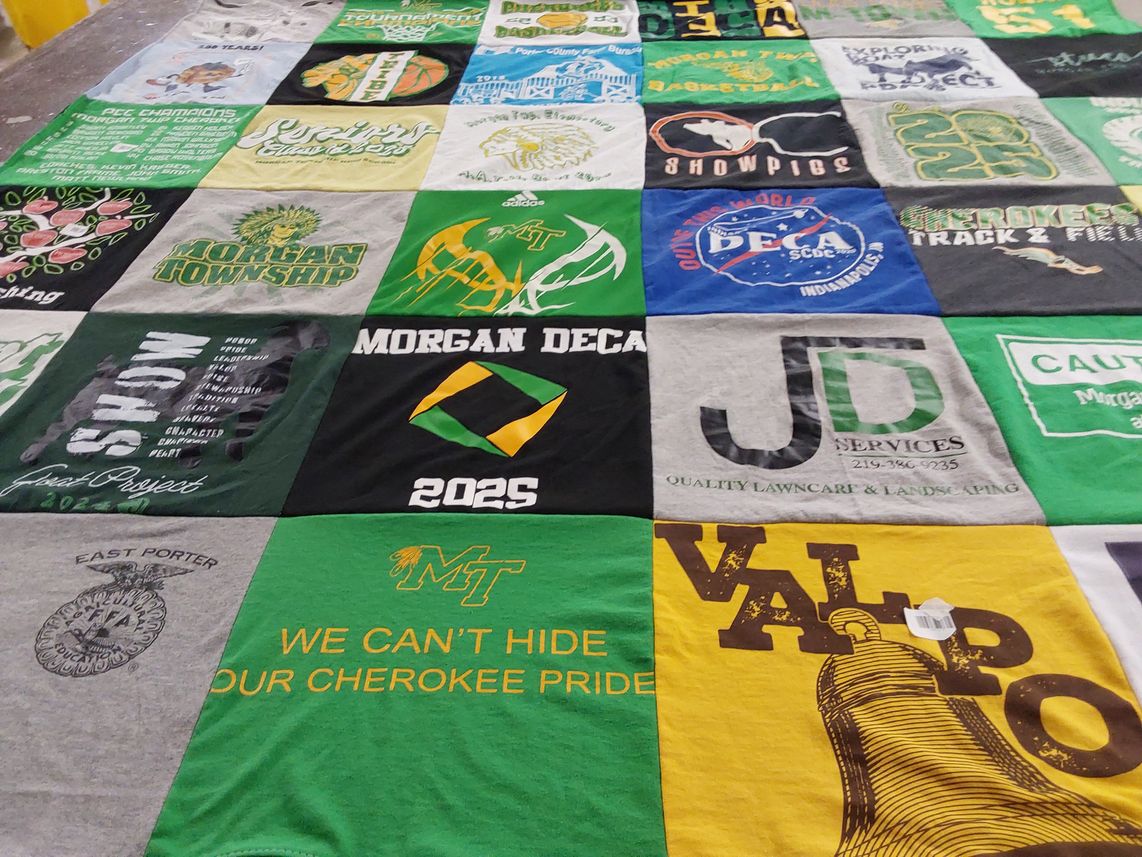 T-shirt quilt featuring morgan township high school, valparaiso university by Lisa from IN