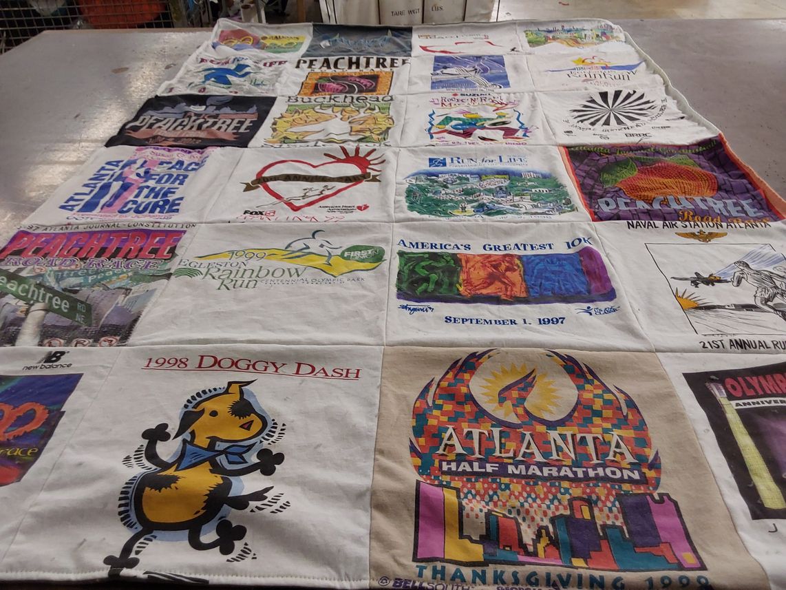 T-shirt quilt with running, charity events themes by Georgianne from AZ