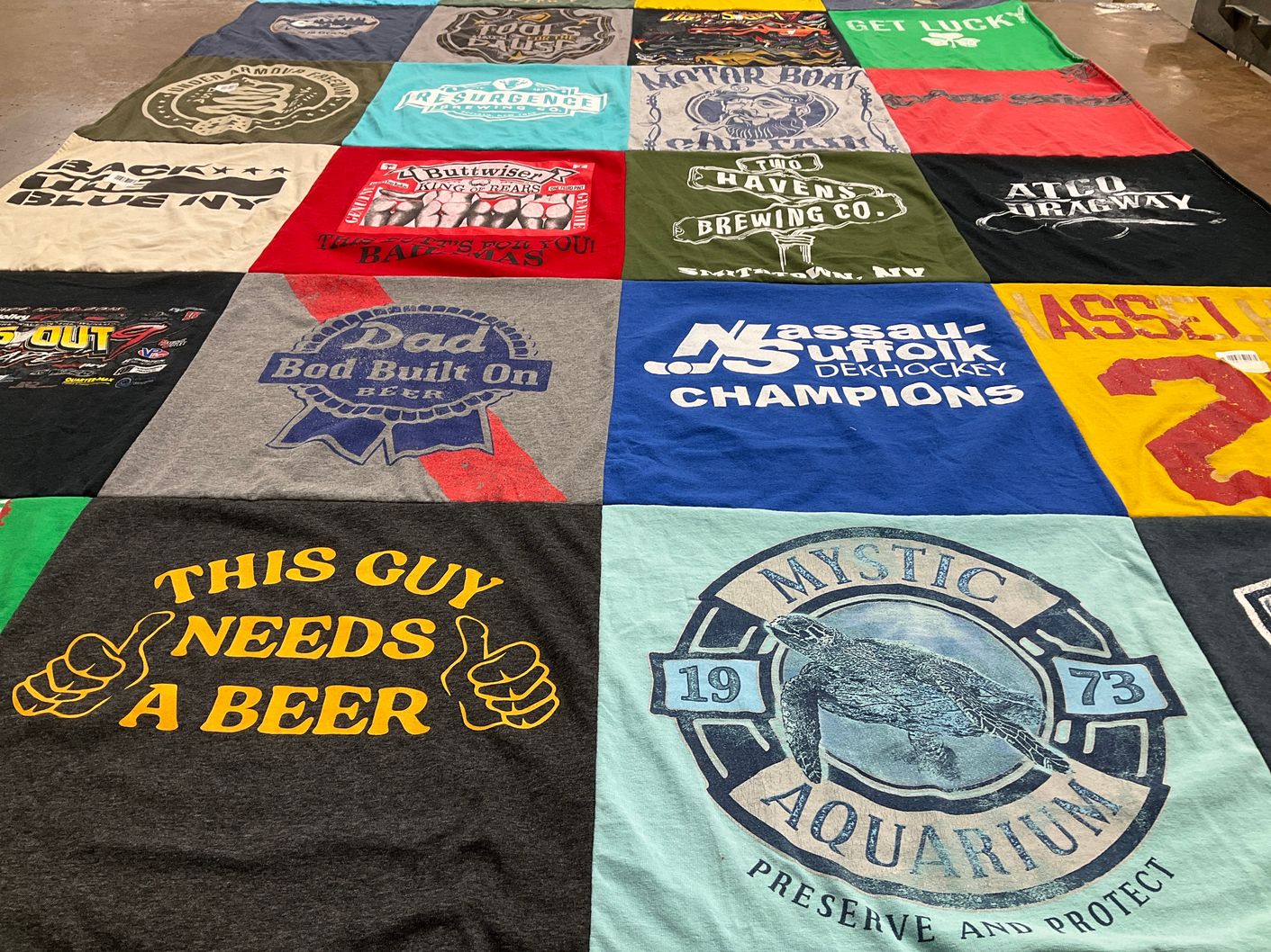 T-shirt quilt with beer, aquariums themes by Colby from NY