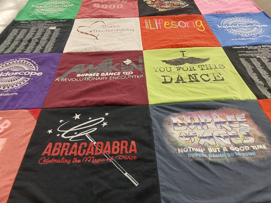 T-shirt quilt with dance themes by zoie from TX