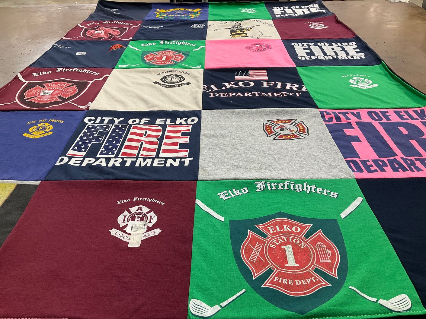 T-shirt quilt with firefighting themes by Carrie from NV