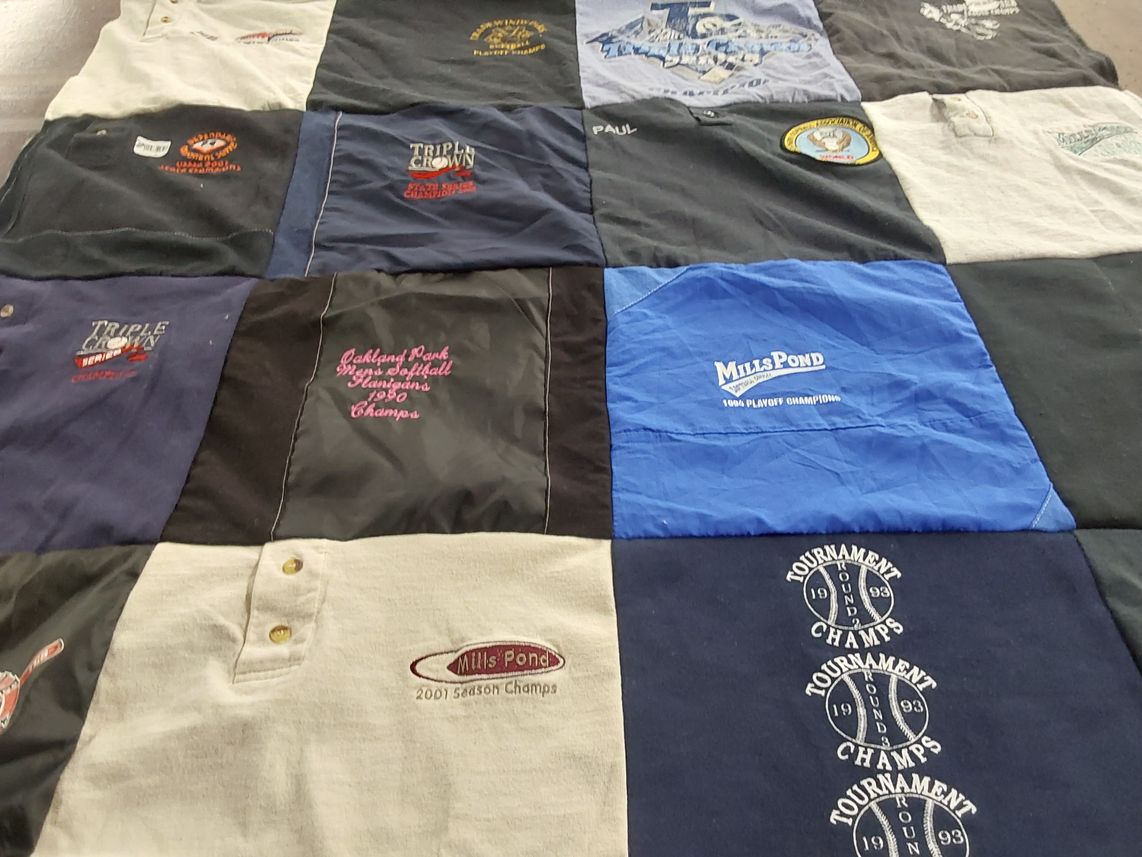 T-shirt quilt with softball themes by Michele from FL