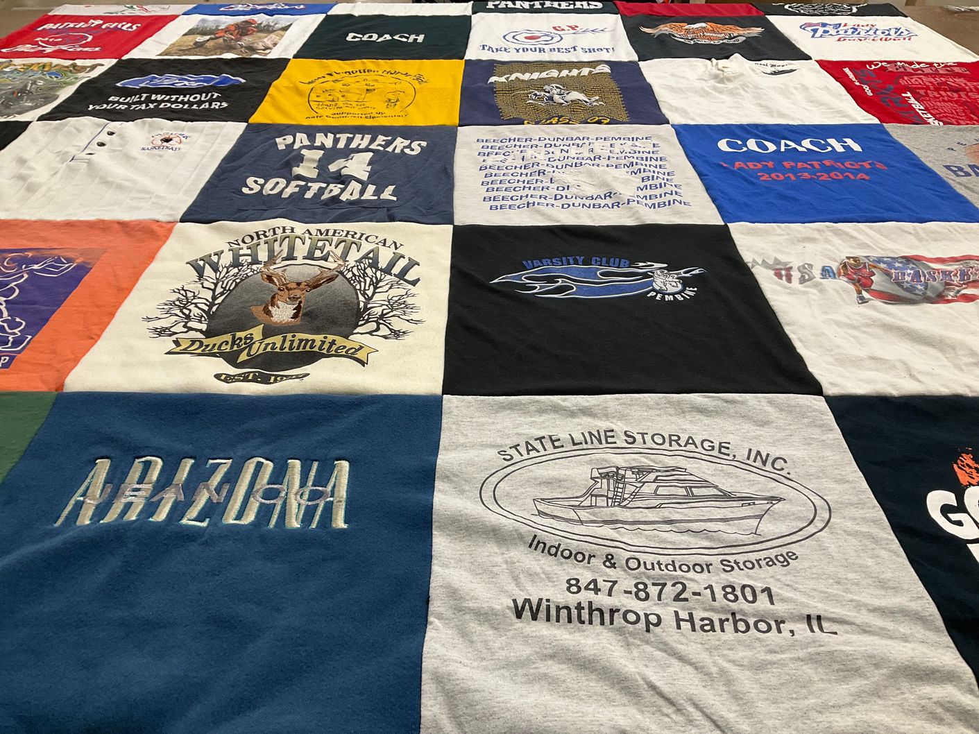 T-shirt quilt featuring panthers, varsity club by Haakon from WI