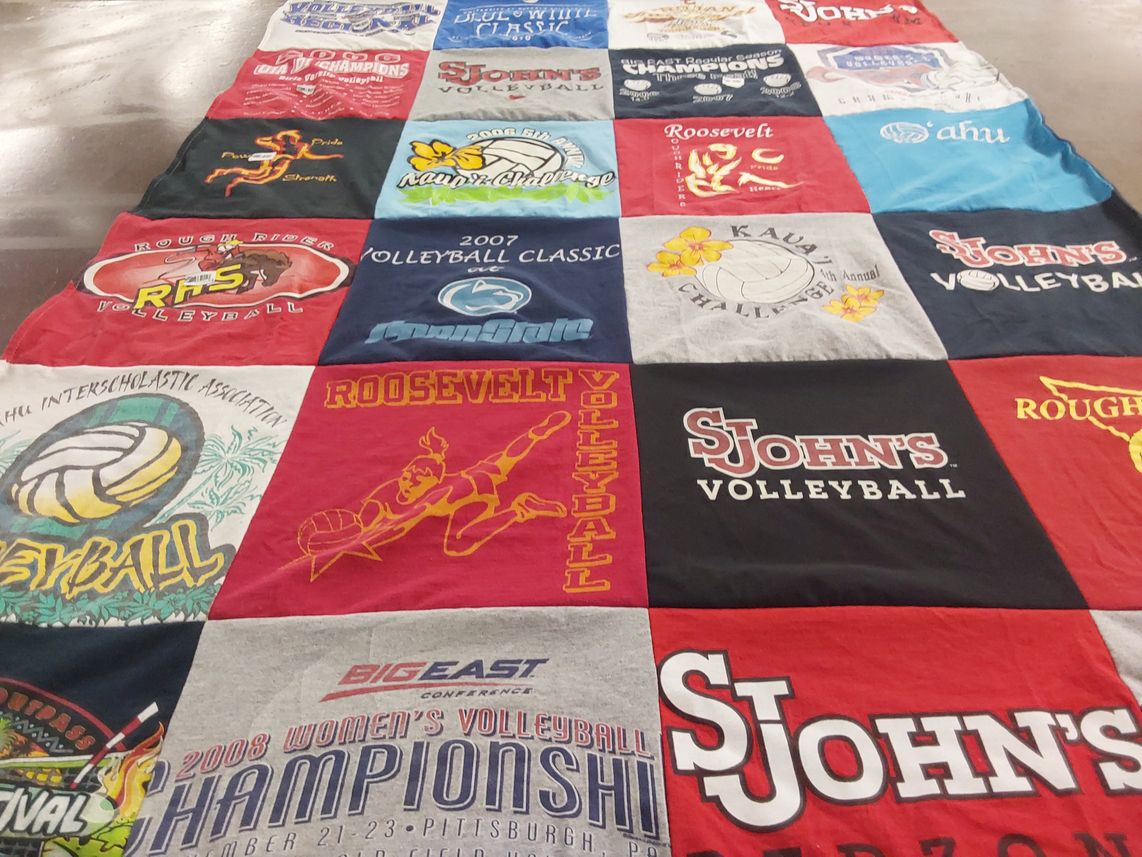T-shirt quilt featuring roosevelt volleyball, st. john's university volleyball by Sharon from HI