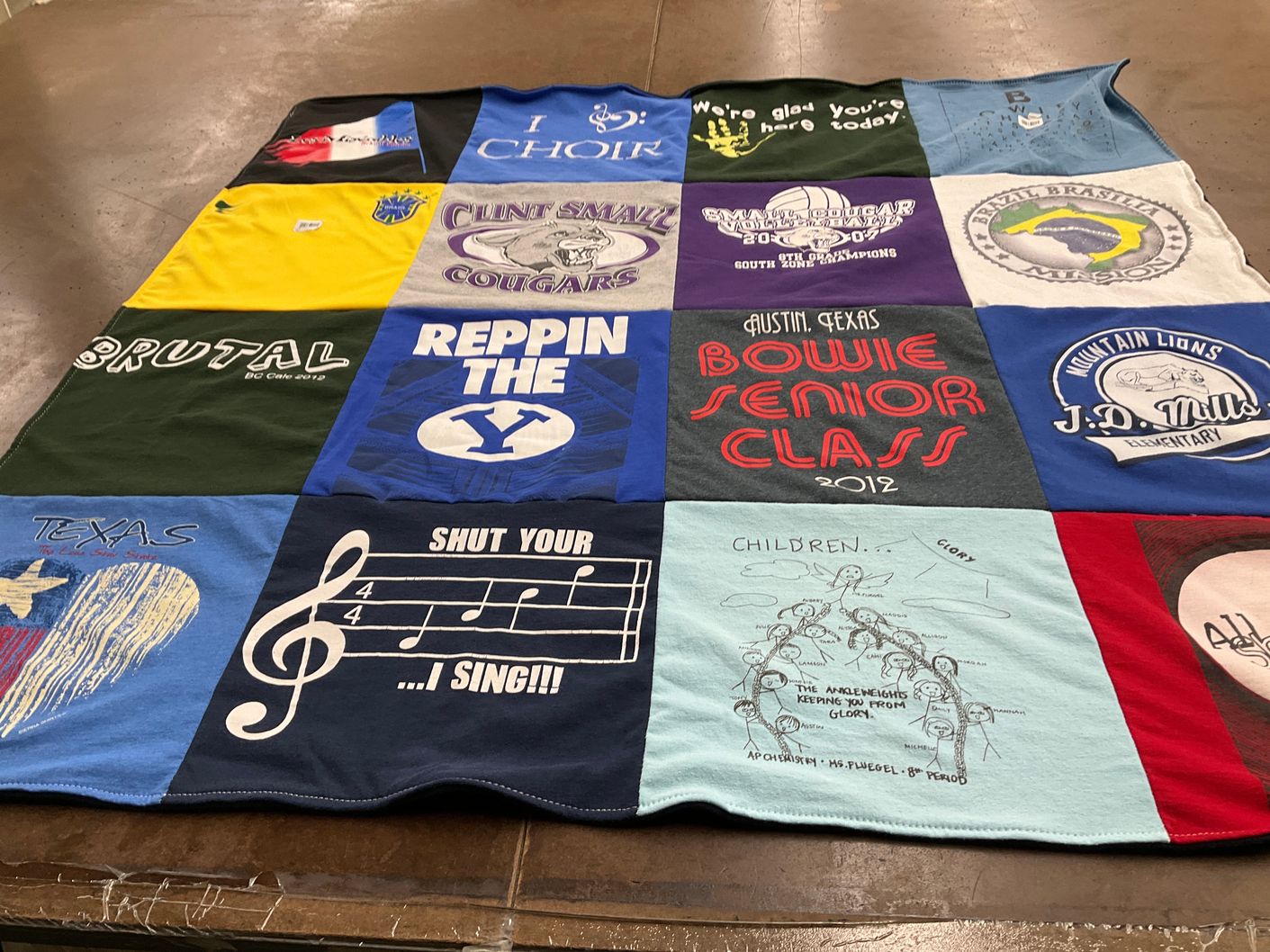 T-shirt quilt from clint small middle school, bowie high school by Michelle from TX