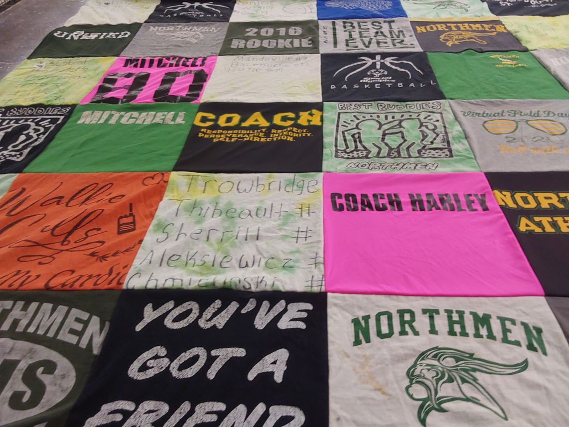T-shirt quilt from northmen high school by Harley from RI