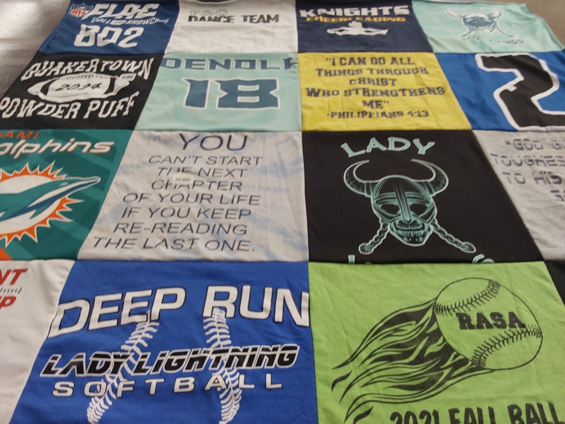 T-shirt quilt featuring miami dolphins, deep run lady lightning softball by Christine from PA