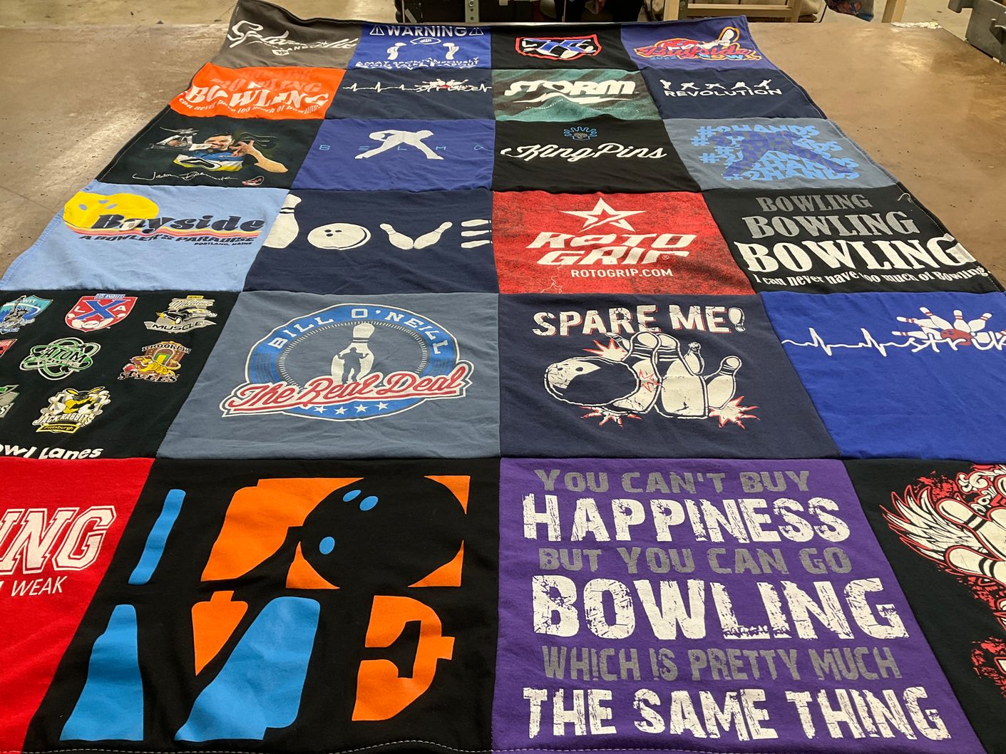T-shirt quilt with bowling themes by Kari from PA