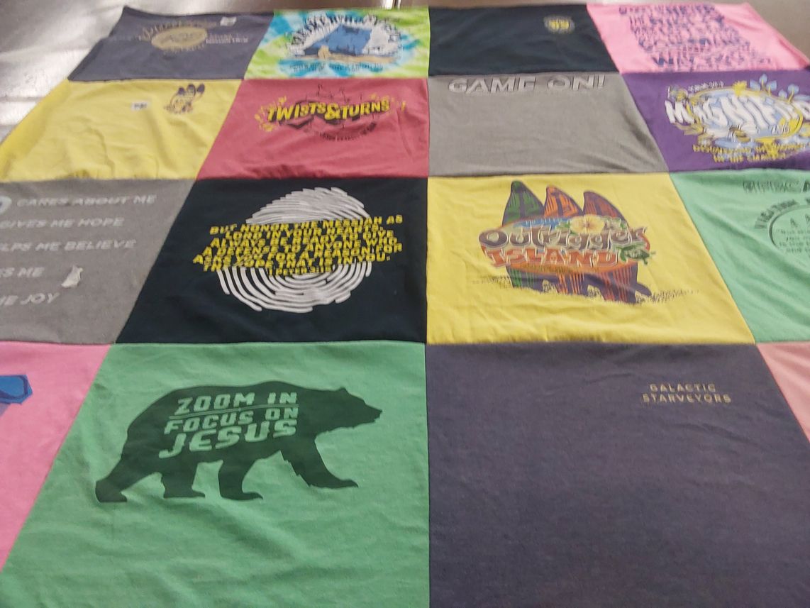 T-shirt quilt with spirituality, youth programs themes by Natalie from TX