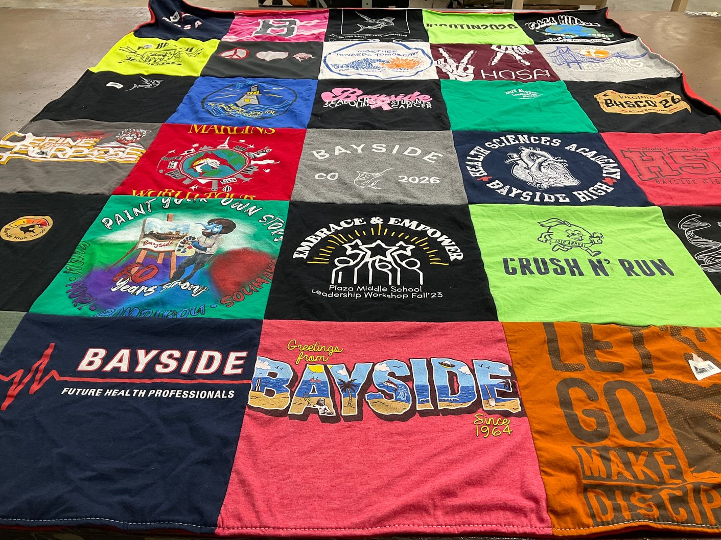 T-shirt quilt from bayside high school, bayside middle school by Ella from VA