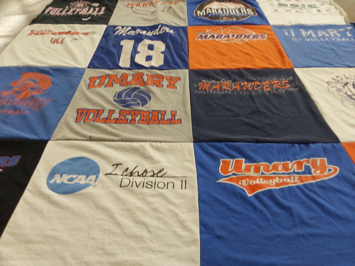 T-shirt quilt featuring university of mary marauders by Alison from ND