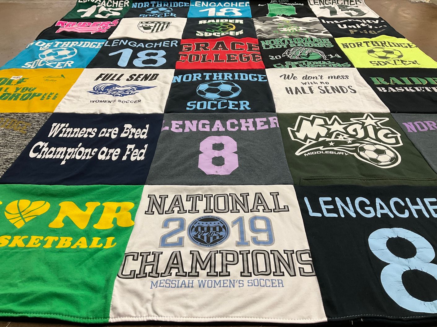T-shirt quilt featuring northridge soccer, mensiah women's soccer by Jan from IN