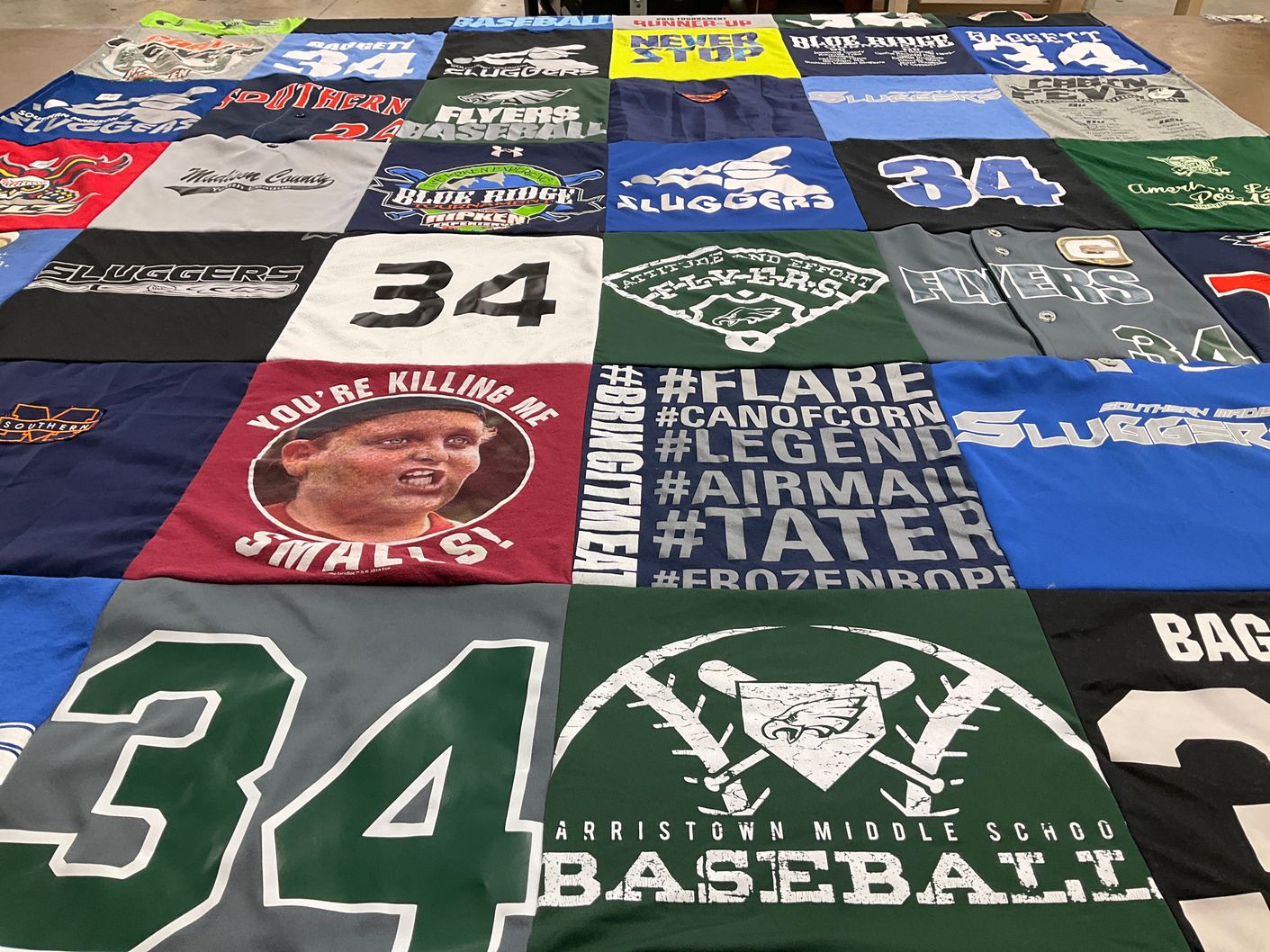 T-shirt quilt featuring flyers, slugger by Missy from KY