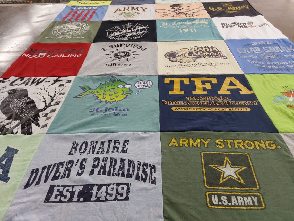 T-shirt quilt with military, sailing themes by Richard from FL