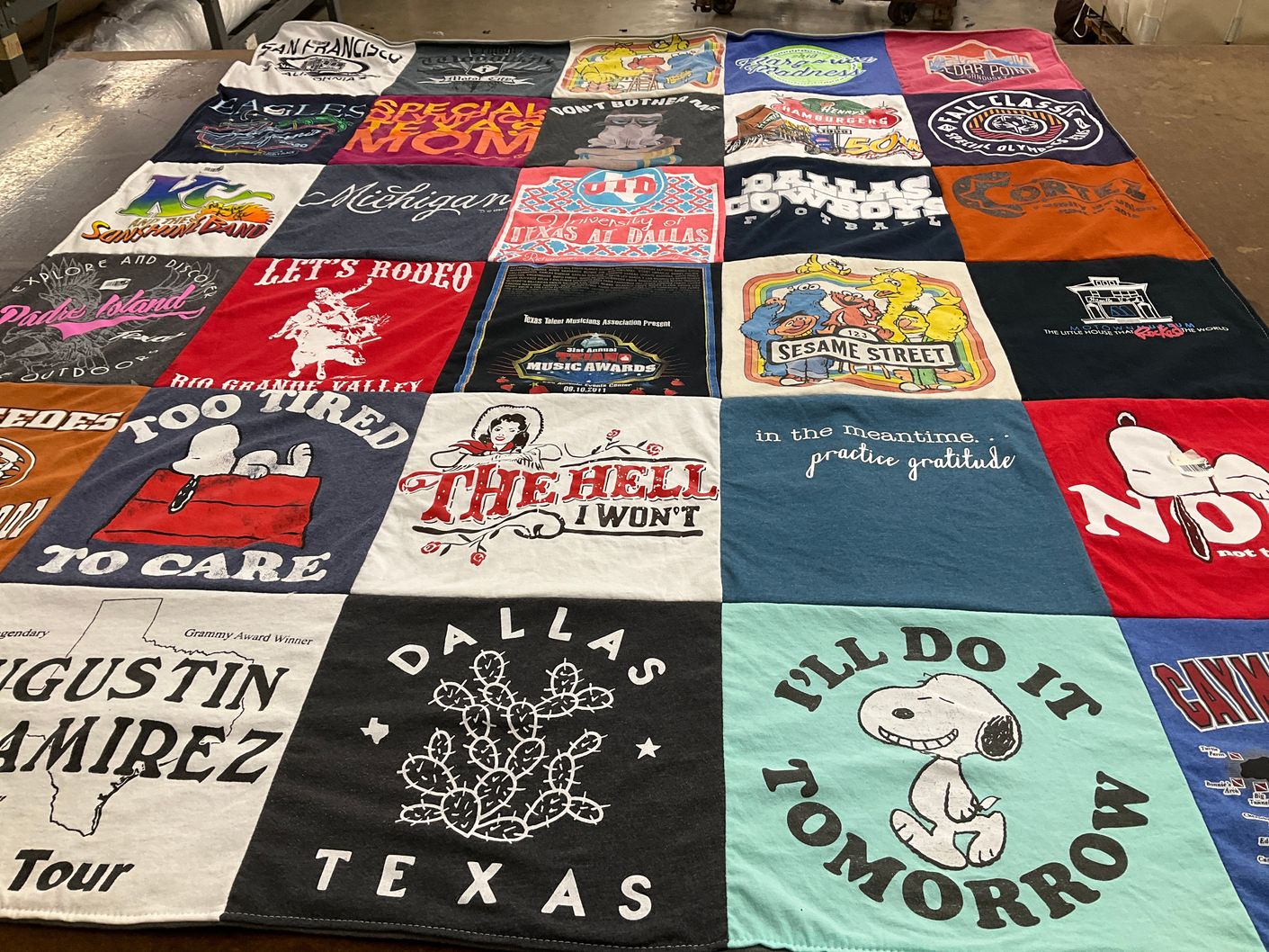 T-shirt quilt with travel, education themes by Margie from TX