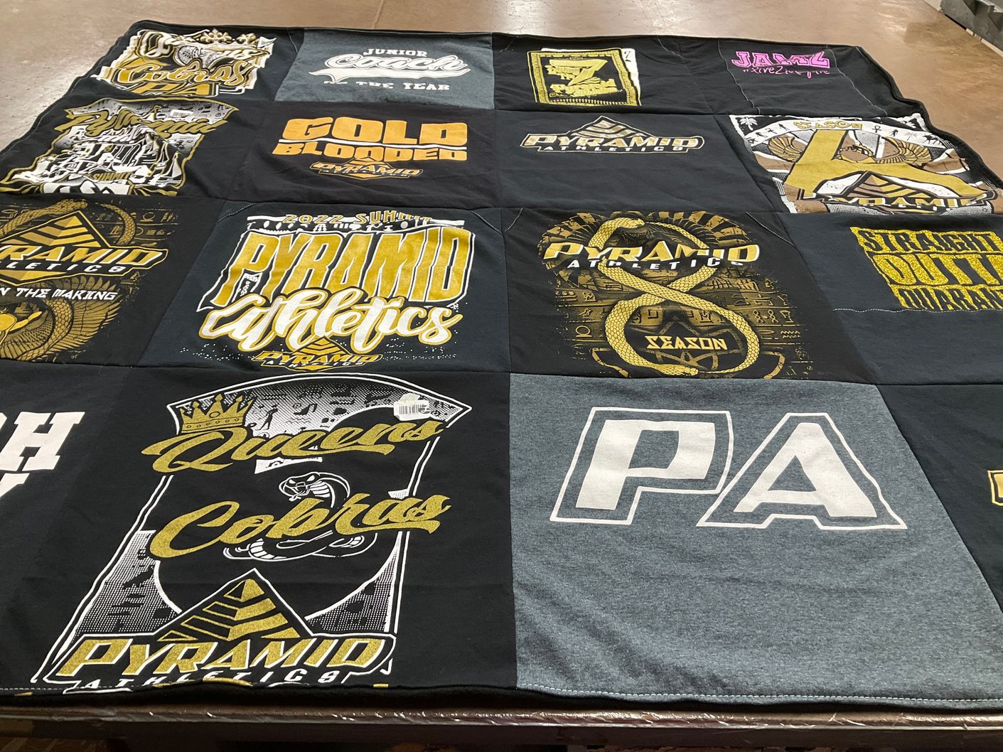 T-shirt quilt featuring pyramid athletics by Shelby from CA