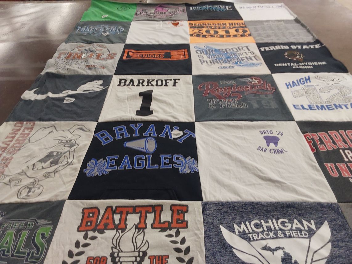 T-shirt quilt featuring michigan track and field by Trisha from MI