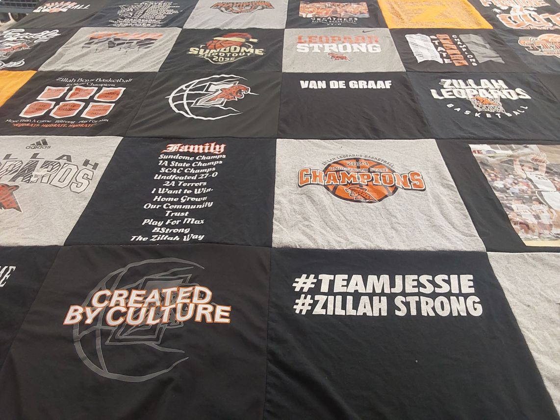 T-shirt quilt featuring zillah leopards basketball by Laura from WA