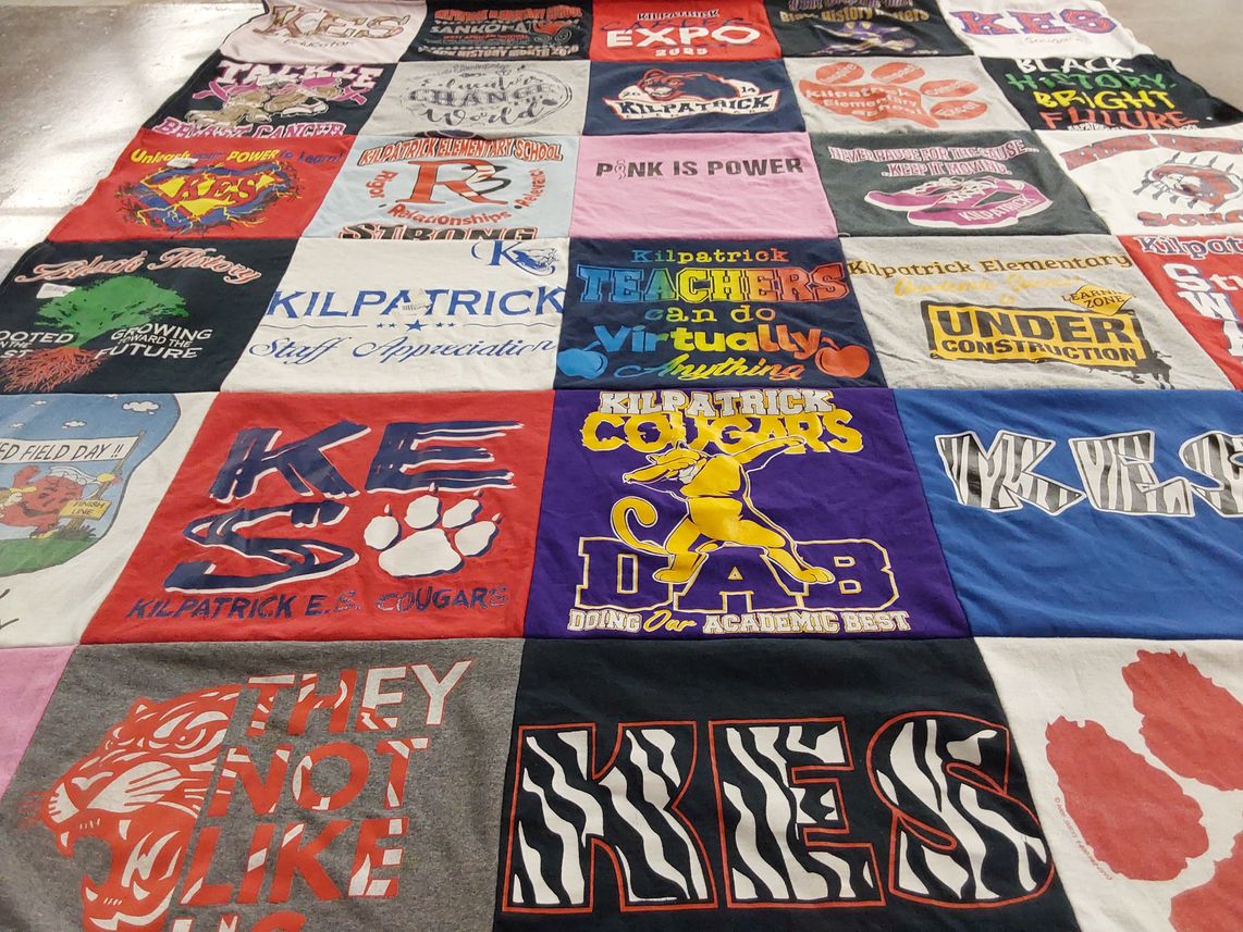T-shirt quilt featuring kilpatrick elementary school cougars by Tatia from GA