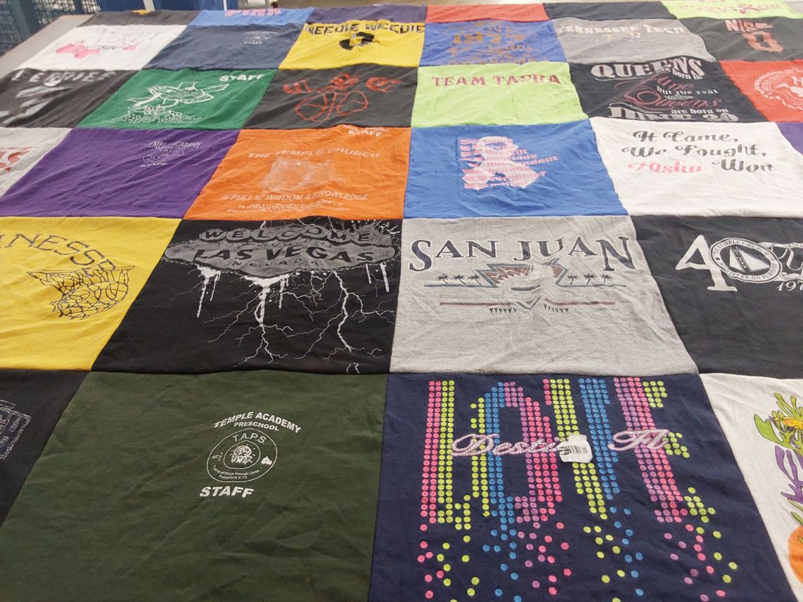 T-shirt quilt with community, family themes by Annise from TN